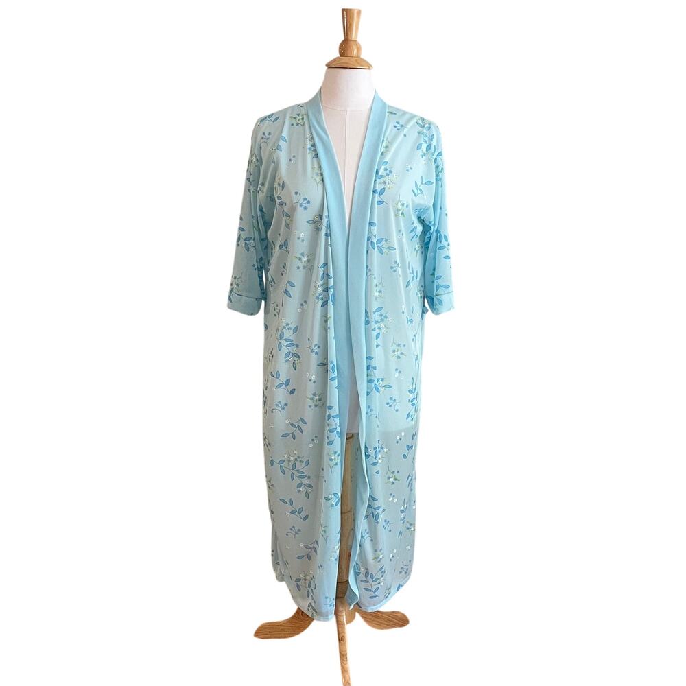 Y2K Sindrella Baby Blue Floral 3/4 Sleeve Long Robe, Size L
